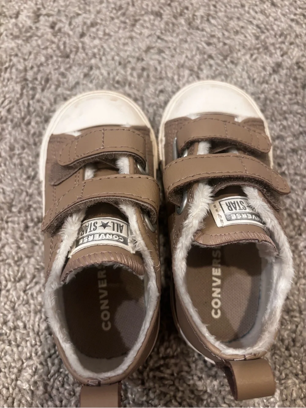 Converse Kids' Tan Faux-Fur Velcro Sneakers